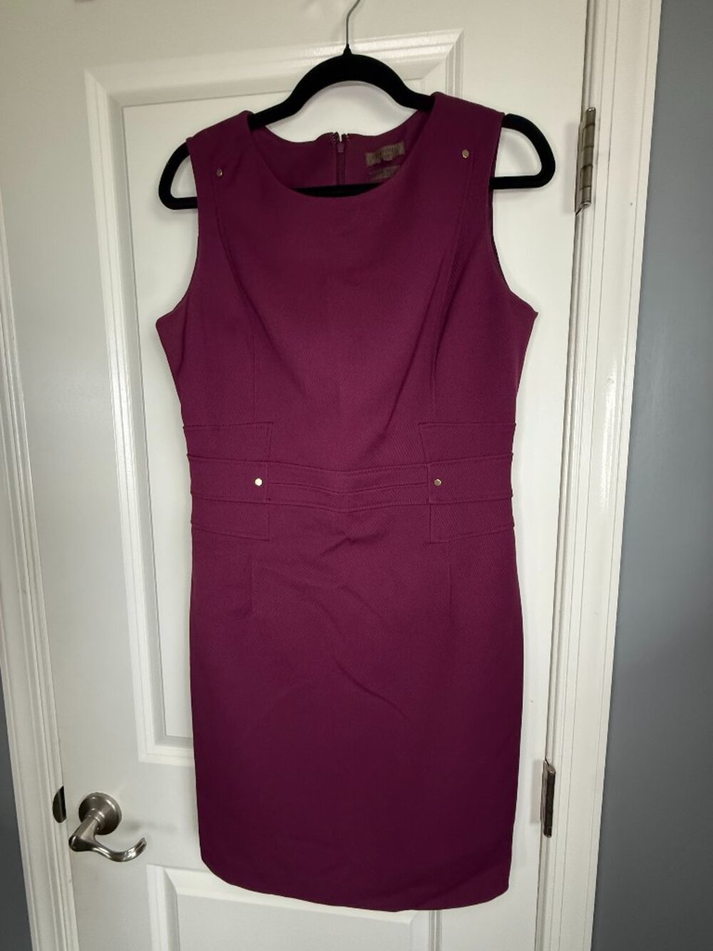 Cortefiel Woman Size 8 Magenta Purple Sleeveless Sheath Dress Gold Stud Detail
